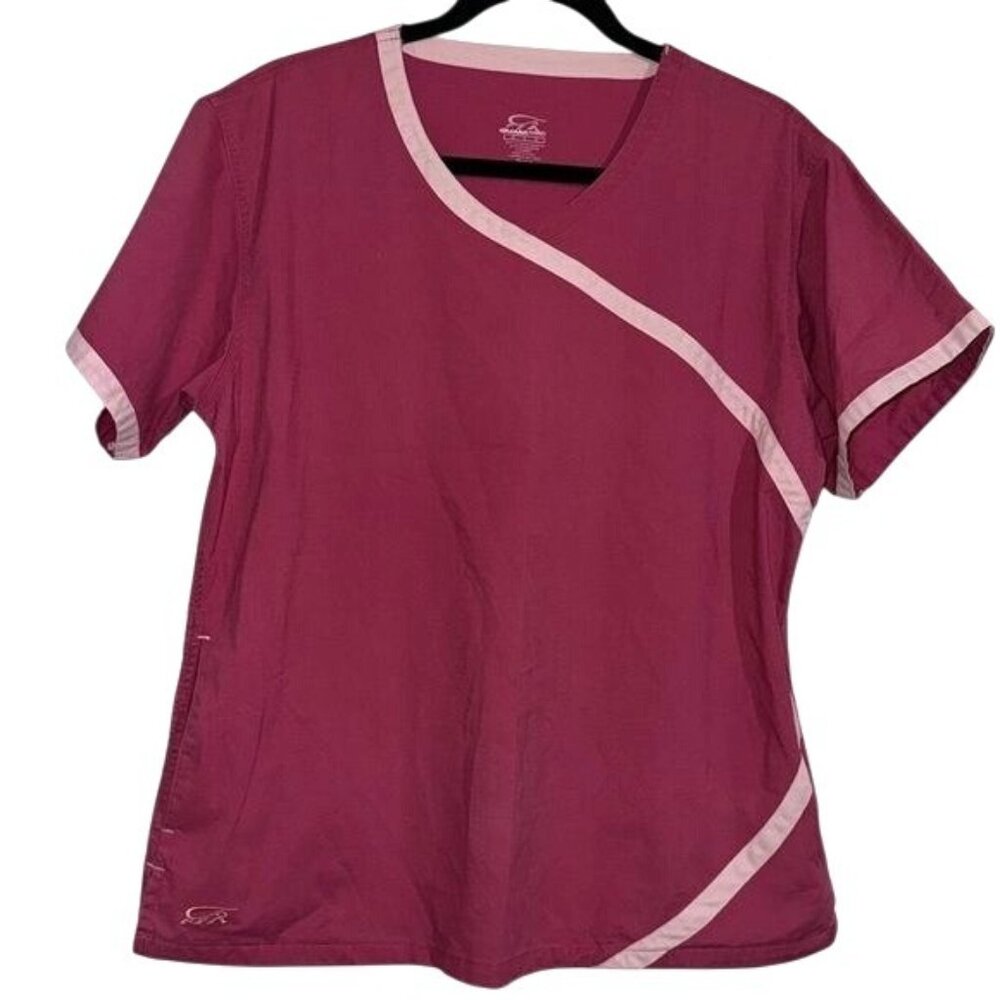 Iguana  Womens V-Neck Scrub Top With Pink Trim